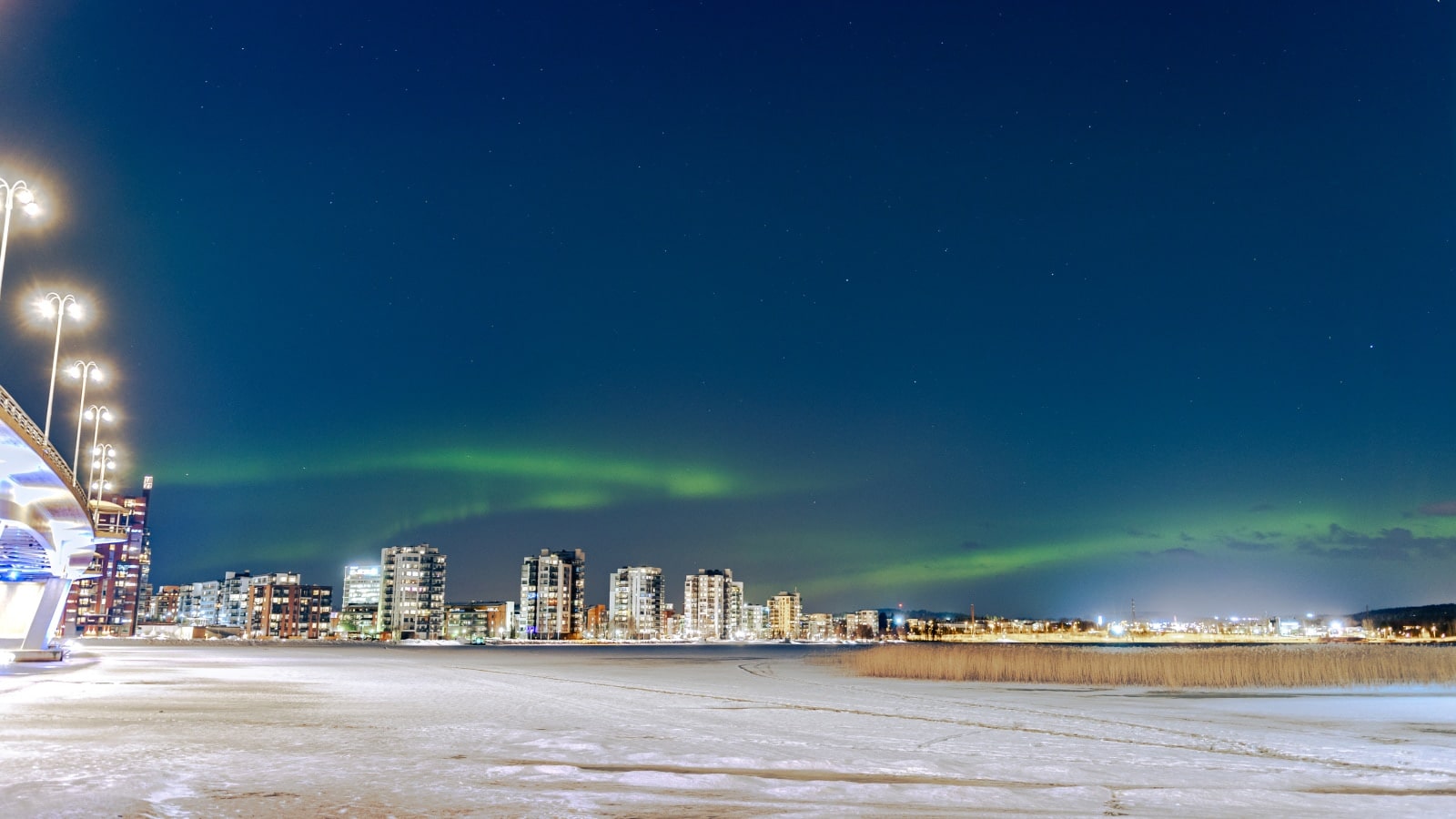 Northern Lights above the city of Jyväskylä on a winter night